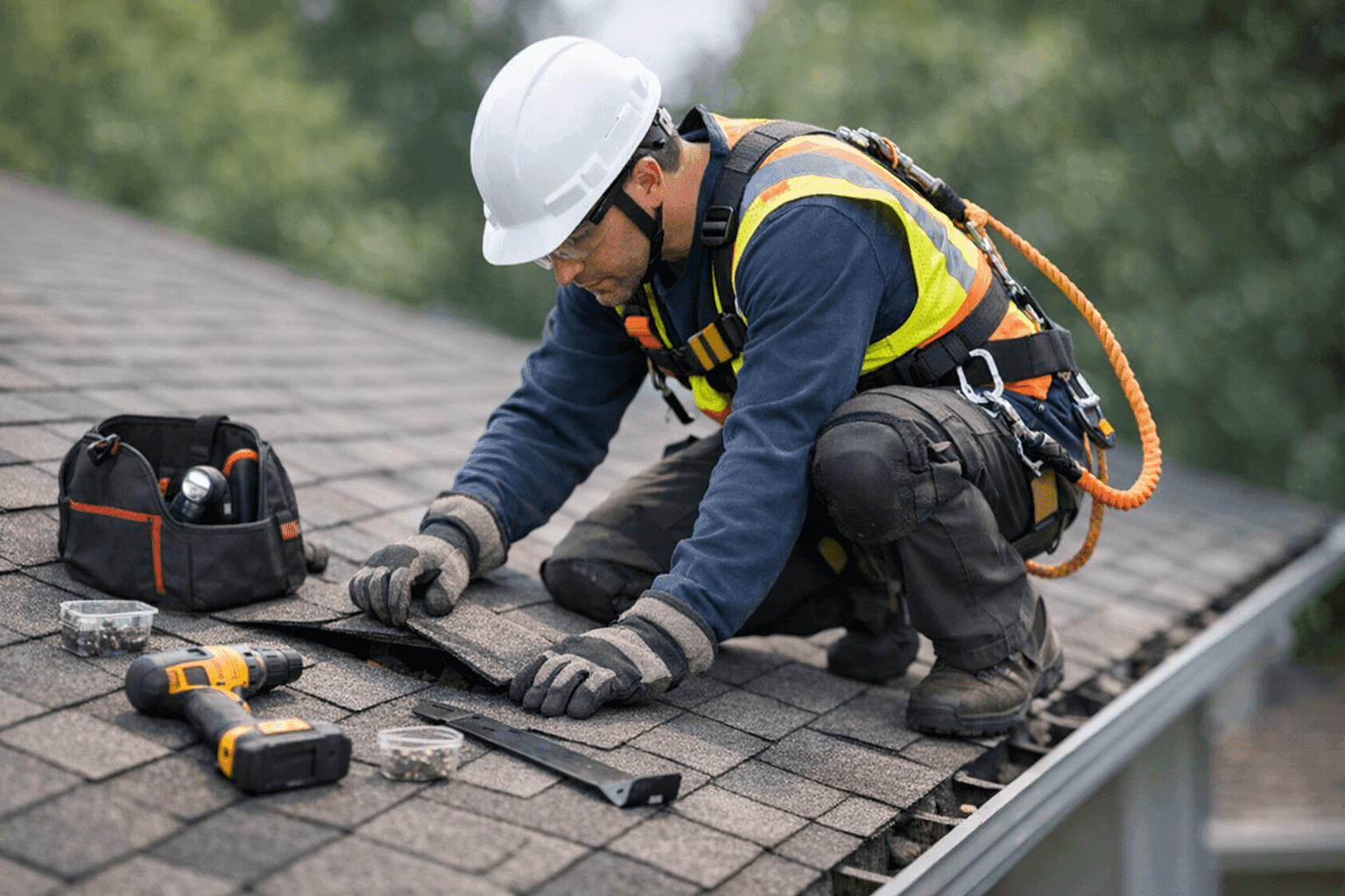 Technician inspecting roof for pest or animal damage signs